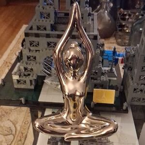 YOGA POSE WELLNESS LADY FIGURE IN SILVER PORCELAIN